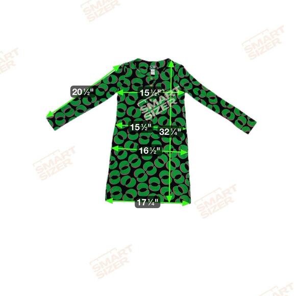 Diane Von Furstenberg Green Pink Geometric 100% Silk Long Sleeve Mini Dress Sz 2 - Picture 11 of 11